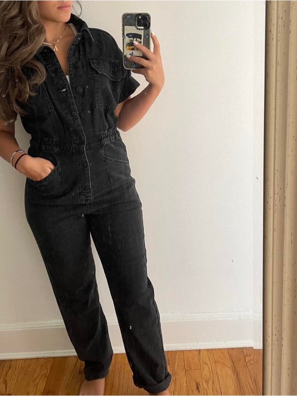fab'rik Black Denim Utility Jumpsuit
